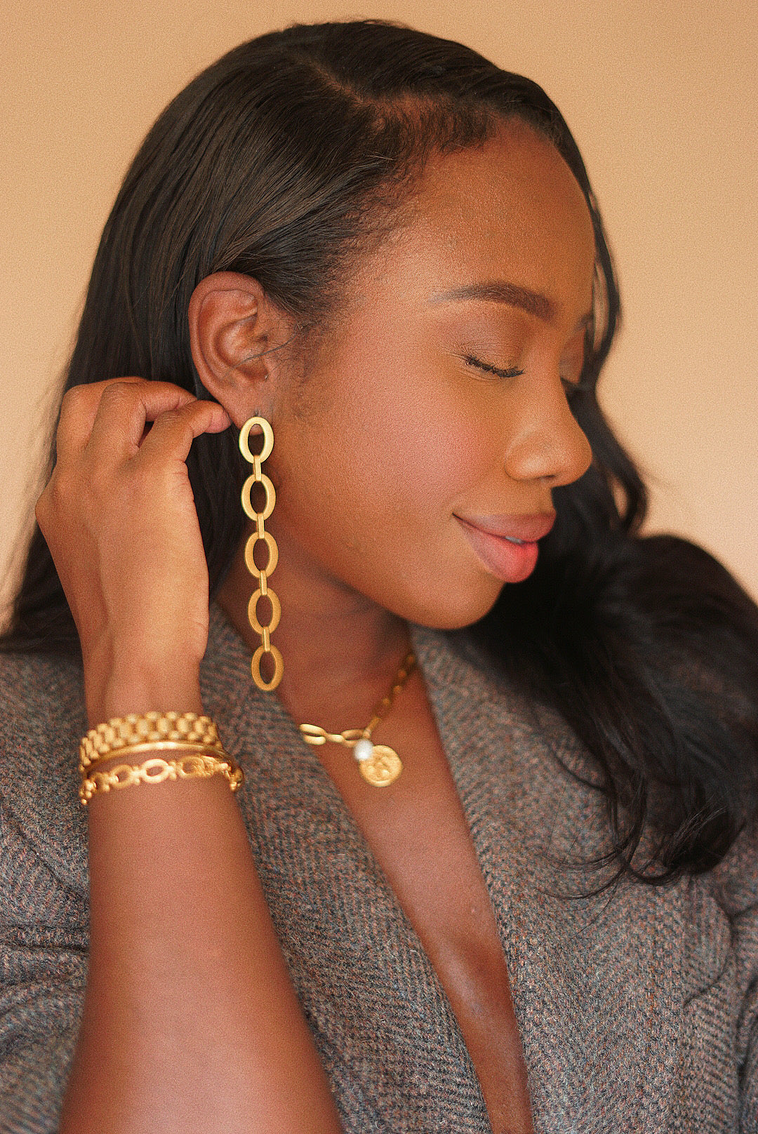 18K Gold Geometric Cirlce Drop Earrings - Hypoallergenic, Waterproof and Non-Tarnish 18K Gold Jewelry 